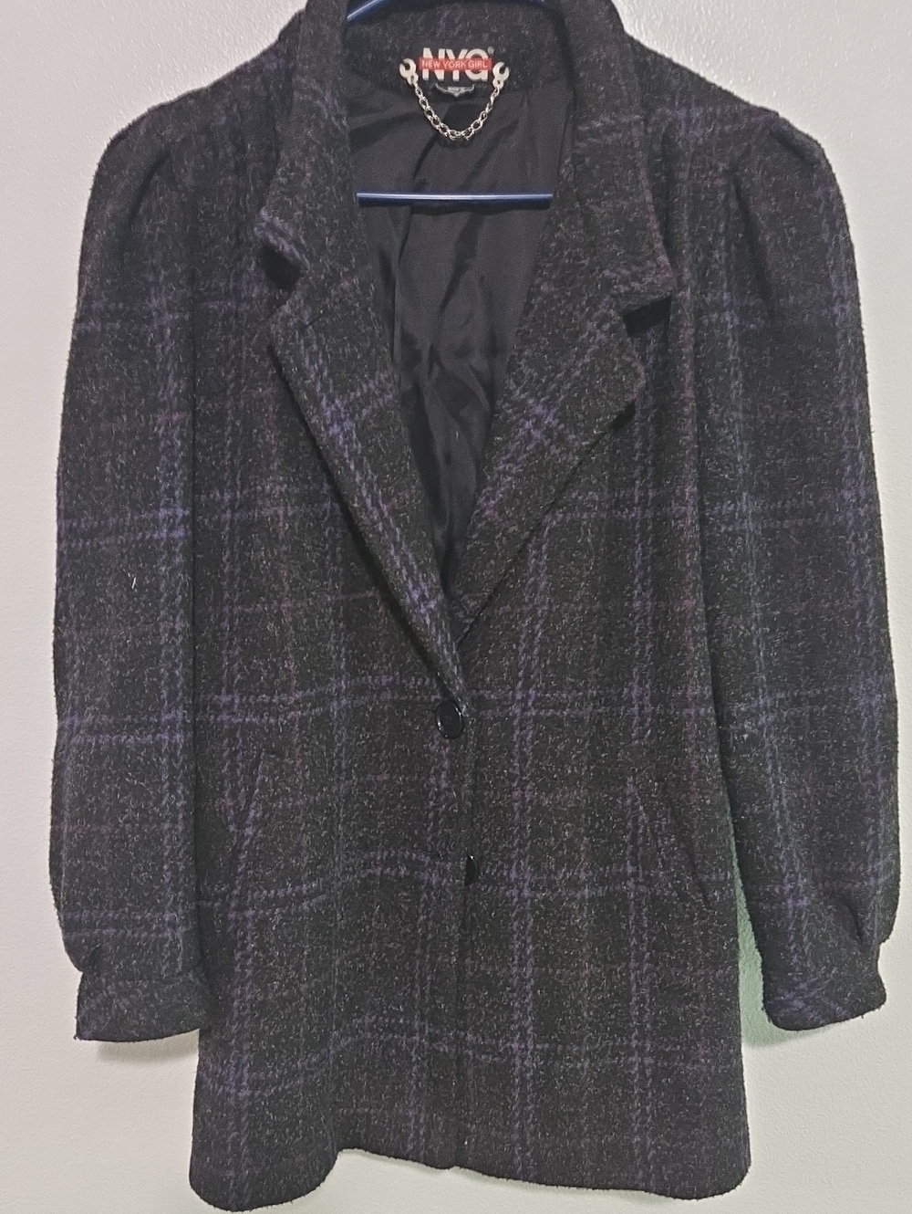 HNG Black Plaid Blazer with Purple Windowpane